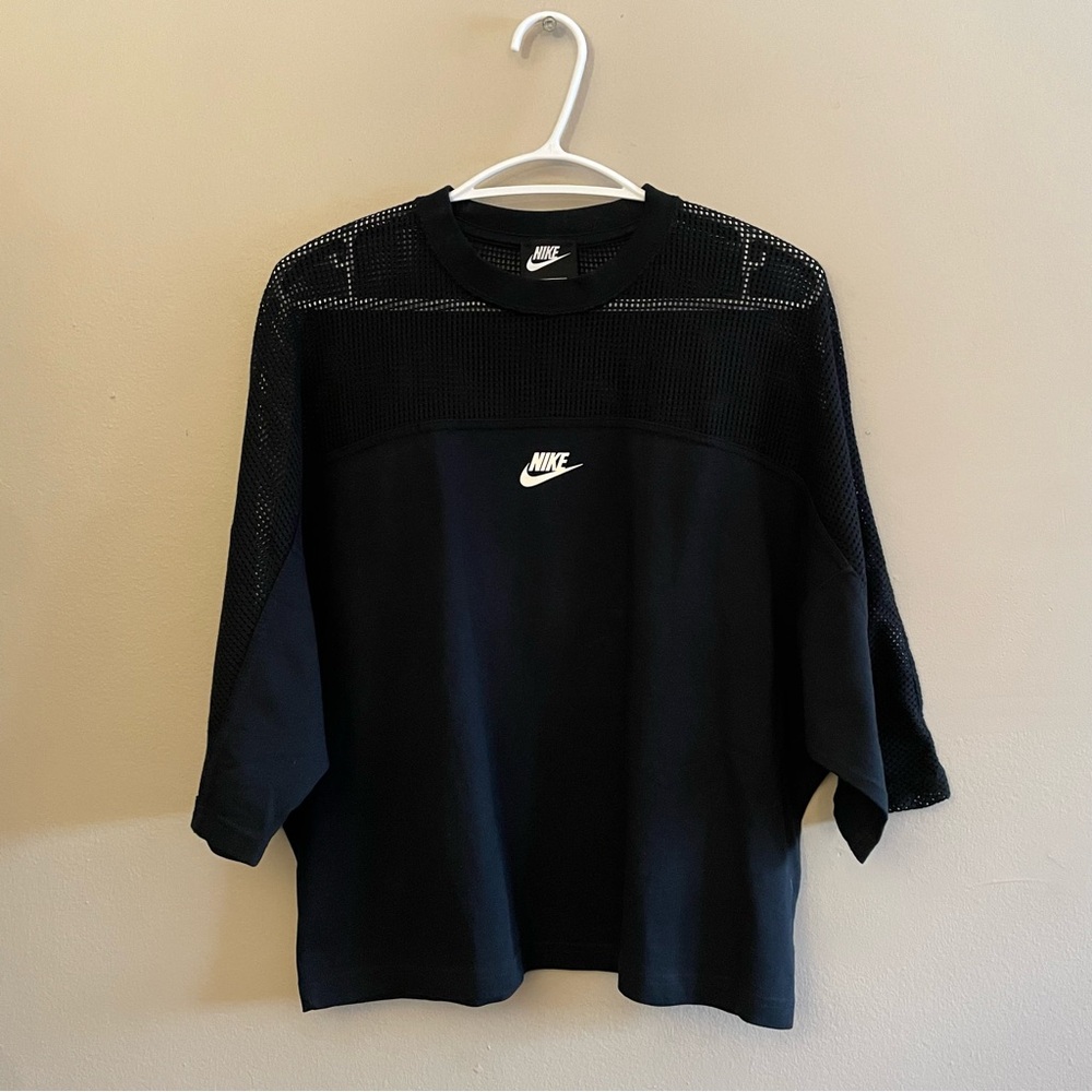 Nike Black Drop Sleeve Mesh Top w 3/4 Sleeve & Cropped Boxy Fit – Size Small EUC - Picture 3 of 14